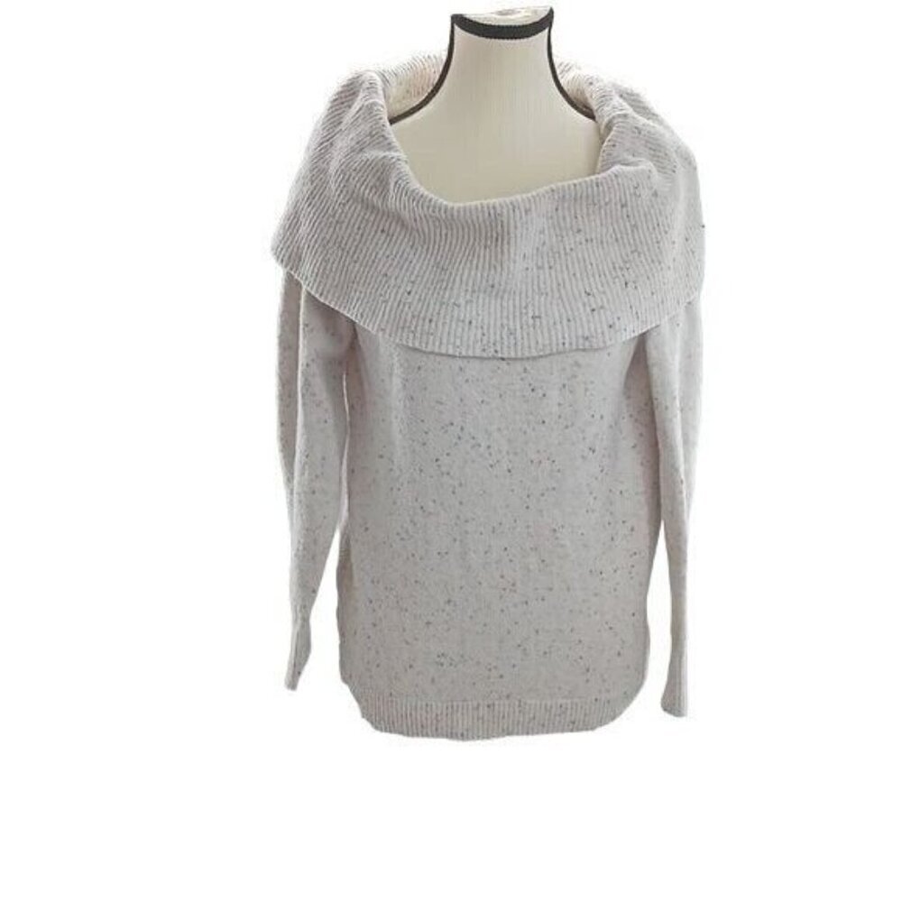 LOFT Outlet Womens Sweater Medium Cowl Neck Cream Speckled Cozy Knit